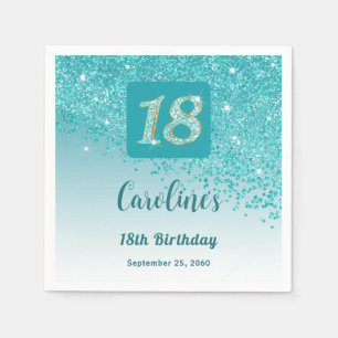 18th Birthday Chic Teal Blue Glitter  Napkin