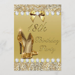 18th Birthday Classy Gold Heels Sequins Diamonds Invitation