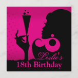 18th Birthday Cocktail Party fuschia Invitation<br><div class="desc">A swanky,  glam "Birthday Cocktail Party" invitation for an 18th birthday celebration.  Matching stickers,  envelopes,  cake toppers and magnet favours are also available.  If you need help customising this invitation or want other products with this artwork,  contact me: cheryl@cheryldanielsart.com.  "Birthday Cocktail Party" by Cheryl Daniels © 2012.</div>