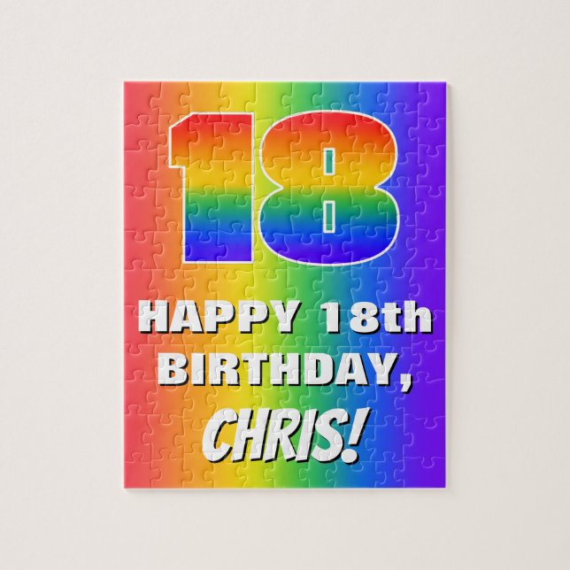 18th Birthday: Colourful, Fun Rainbow Pattern # 18 Jigsaw Puzzle (Vertical)