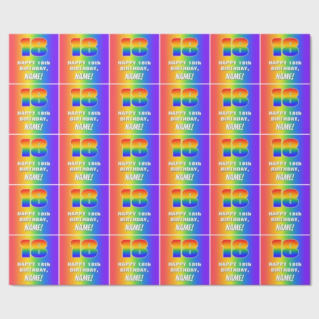 18th Birthday: Colourful, Fun Rainbow Pattern # 18 Wrapping Paper (Seam)