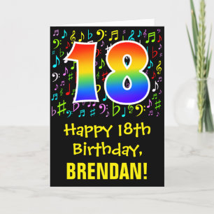18th Birthday: Colourful Music Symbols + Rainbow 1 Card