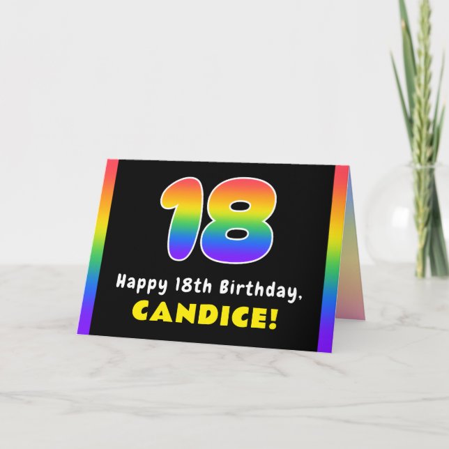 18th Birthday: Colourful Rainbow # 18, Custom Name Card (Front)