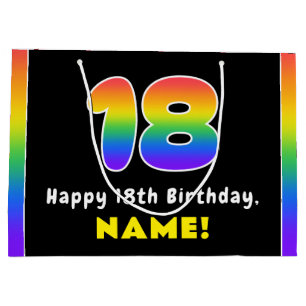 18th Birthday: Colourful Rainbow # 18, Custom Name Large Gift Bag