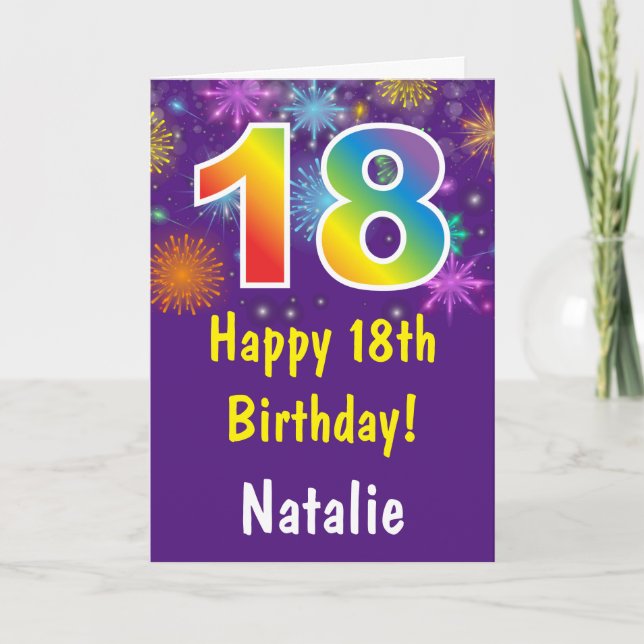 18th Birthday Colourful Rainbow Fireworks Purple Card (Front)