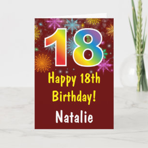 18th Birthday Colourful Rainbow Fireworks Red Card