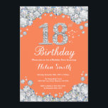 18th Birthday Coral and Silver Diamond Invitation<br><div class="desc">18th Birthday Invitation. Coral and Silver Rhinestone Diamond. Elegant Birthday Bash invite. Adult Birthday. Women Birthday. Men Birthday. For further customisation,  please click the "Customise it" button and use our design tool to modify this template.</div>