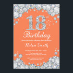 18th Birthday Coral and Silver Diamond Invitation<br><div class="desc">18th Birthday Invitation. Coral and Silver Rhinestone Diamond. Elegant Birthday Bash invite. Adult Birthday. Women Birthday. Men Birthday. For further customisation,  please click the "Customise it" button and use our design tool to modify this template.</div>