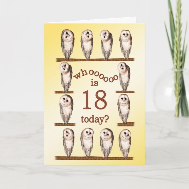 18th birthday, Curious owls card. Card (Front)