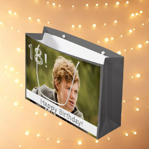 18th birthday custom photo boy guy large gift bag