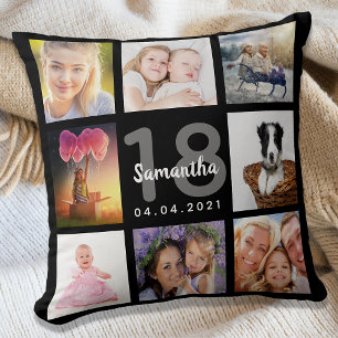 18th birthday custom photo collage girl black cushion