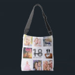 18th birthday custom photo collage girl white crossbody bag<br><div class="desc">A unique gift for a girl's 18th birthday, celebrating her life with a collage of 8 of your own photos, pictures. Personalise and add her name, age 18 and a date. A chic white background. Grey and black letters and numbers. The name is written with a modern hand lettered style...</div>