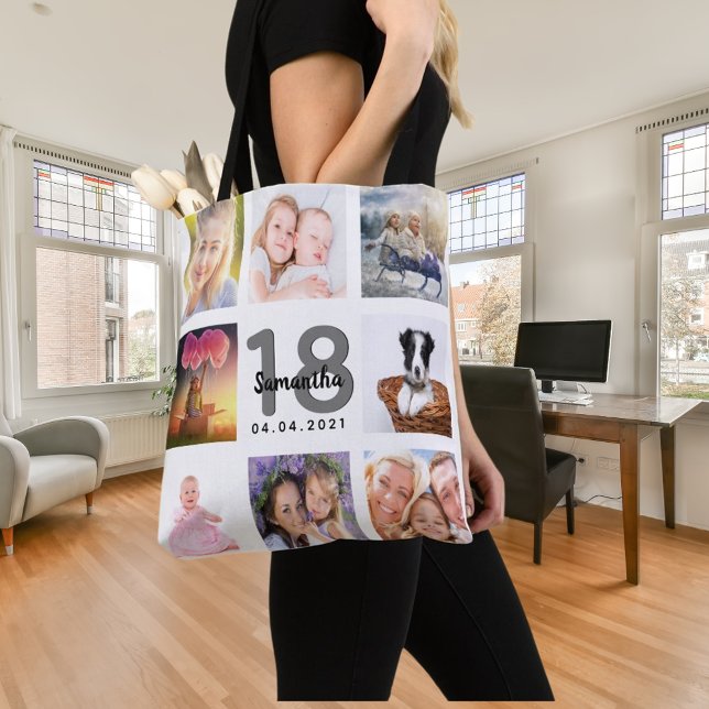 18th birthday custom photo collage girl white tote bag (Creator Uploaded)