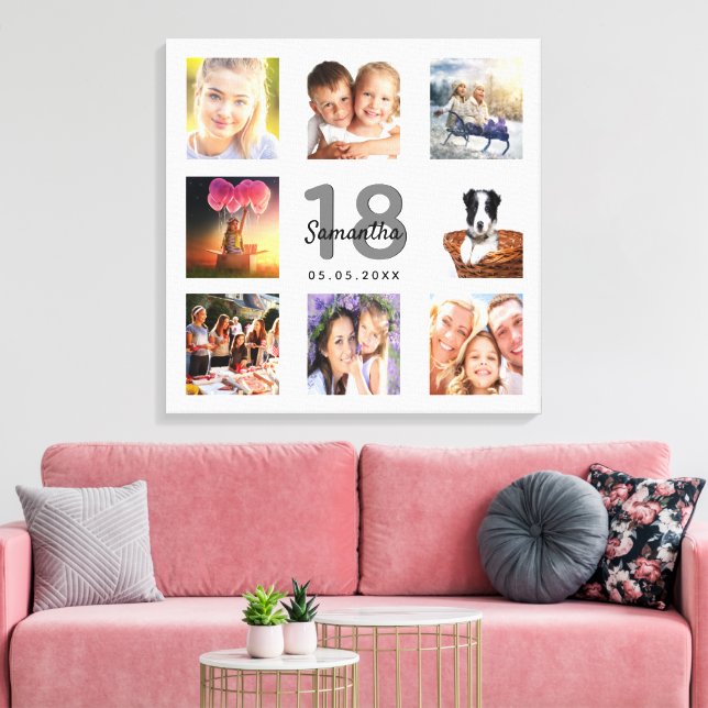 18th birthday custom photo collage white monogram canvas print (Insitu(LivingRoom))
