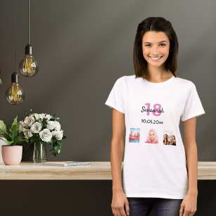 18th birthday custom photo pink monogram girl T-Shirt