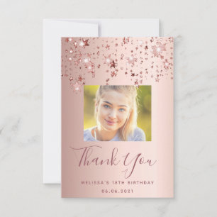 18th birthday custom photo rose gold pink stars thank you card