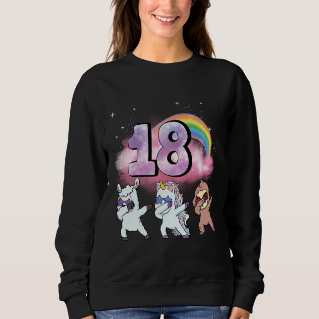18th Birthday Dabbing Unicorn Sloth Sheep Sweatshirt (Front)