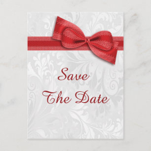 18th Birthday Damask and Faux Bow Save The Date Announcement Postcard