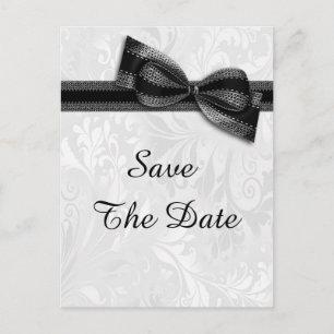 18th Birthday Damask and Faux Bow Save The Date Announcement Postcard