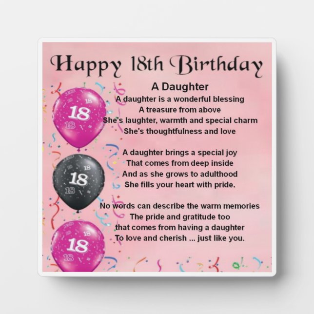 18th  Birthday Daughter Poem Plaque (Front)