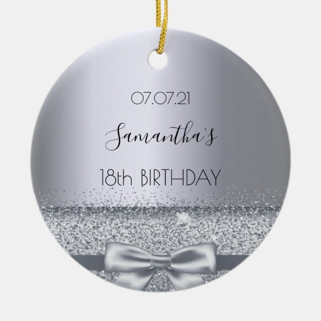 18th birthday decor silver sparkle bow metallic ceramic tree decoration (Front)