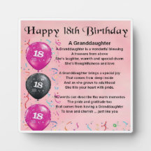 18th Birthday Design Granddaughter Poem Plaque