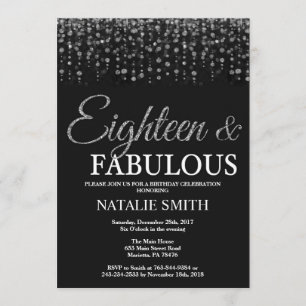 18th Birthday Eighteen and Fabulous Silver Glitter Invitation