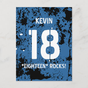 18th Birthday Eighteen Rocks BLUE Grunge F18Z Announcement Postcard
