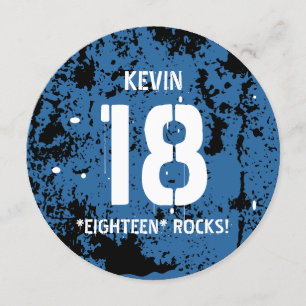 18th Birthday Eighteen Rocks BLUE Grunge F18Z Invitation