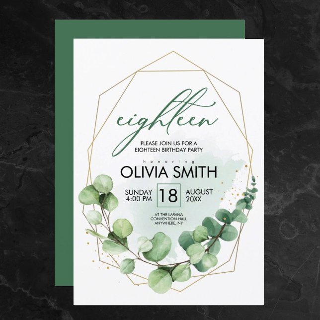 18th Birthday Elegant Eucalyptus Greenery Eighteen Invitation (Creator Uploaded)