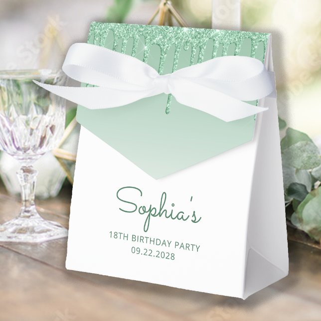 18th Birthday Elegant Green Glitter Drip Script Favour Box (Creator Uploaded)