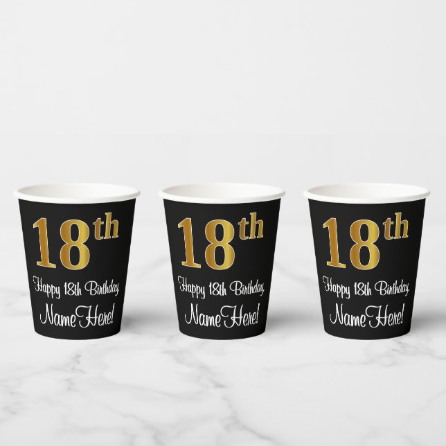 18th Birthday - Elegant Luxurious Faux Gold Look # Paper Cups (Multi)