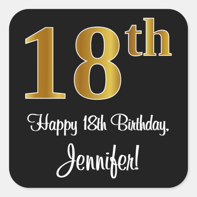 18th Birthday – Elegant Luxurious Faux Gold Look # Square Sticker (Front)