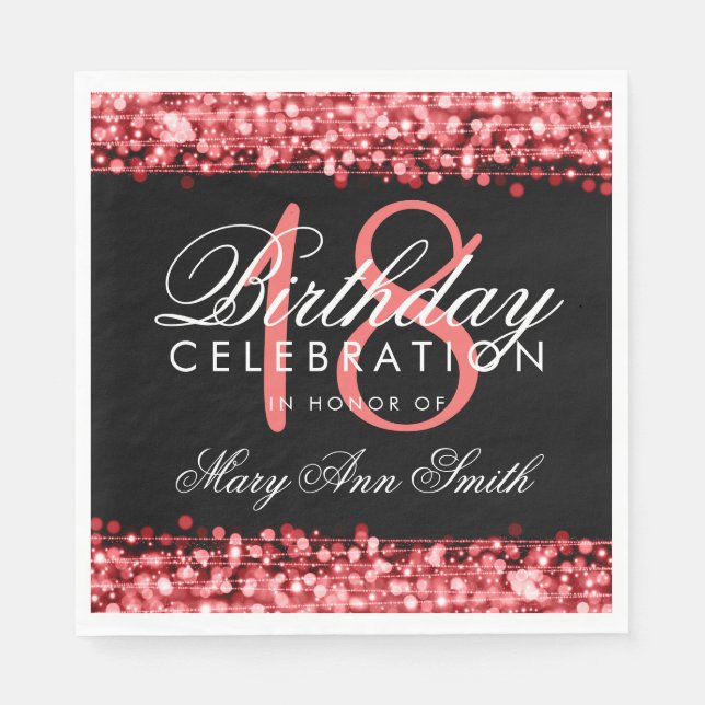 18th Birthday Elegant Party Sparkles Red Napkin (Front)