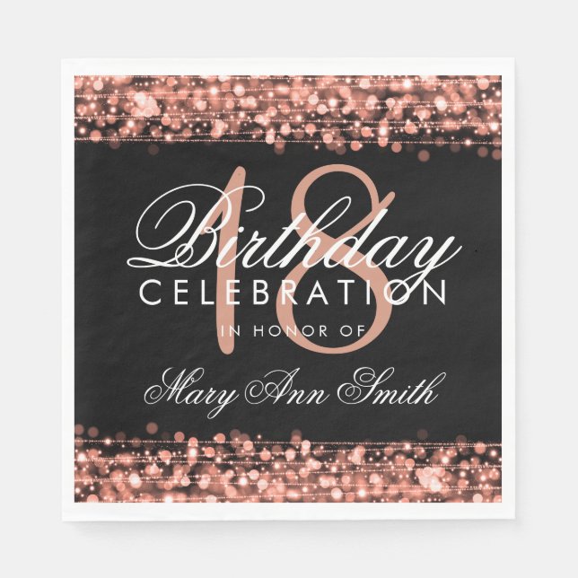 18th Birthday Elegant Party Sparkles Rose Gold Napkin (Front)