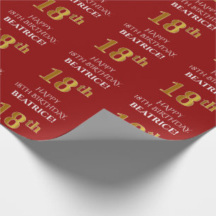 18th Birthday: Elegant, Red, Faux Gold Look Wrapping Paper