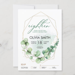 18th Birthday Eucalyptus Elegant Modern Green Invitation