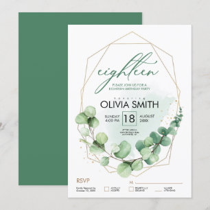 18th Birthday Eucalyptus Elegant Modern Green Invitation