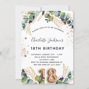 18th birthday eucalyptus greenery glitter elegant invitation