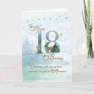 18th Birthday Evergreen Pines and Deer Nature Card