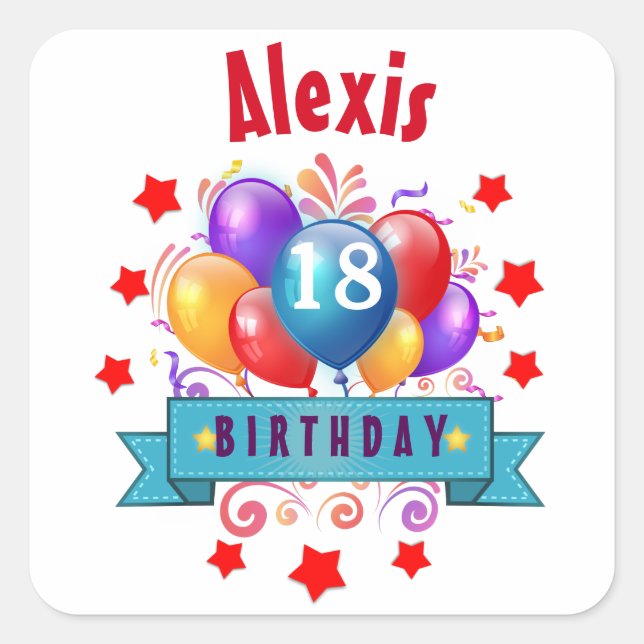 18th Birthday Festive Colourful Balloons V10HZ Square Sticker (Front)