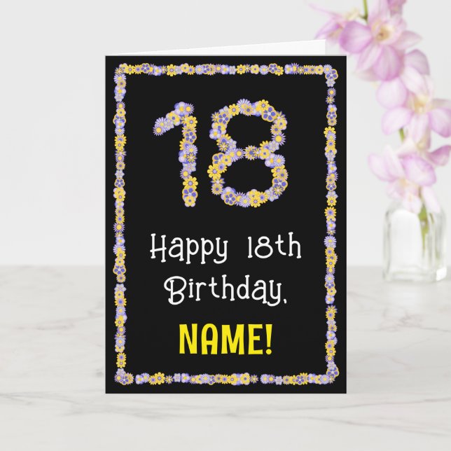 18th Birthday: Floral Flowers Number, Custom Name Card (Orchid)
