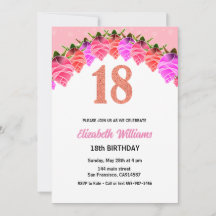 18th Birthday Floral Rose Gold Invitation