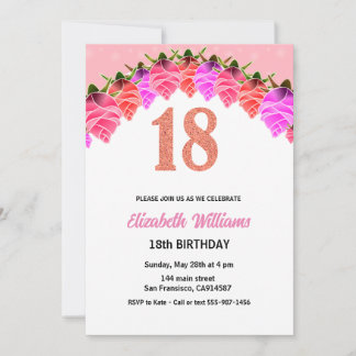 18th Birthday Floral Rose Gold Invitation