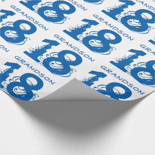 18th Birthday for a grandson, blue text on white. Wrapping Paper