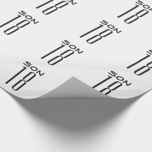 18th Birthday for a son, black text on white. Wrapping Paper