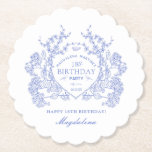 18th Birthday French Blue Floral Crest Custom Paper Coaster<br><div class="desc">An elegant French vintage blue floral crest takes centre stage on this timeless custom paper coaster. Ornate,  formal and very feminine will make any birthday lady feel very special. Coordinating party supplies are available.</div>