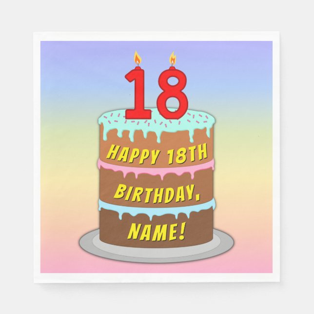18th Birthday: Fun Cake and Candles + Custom Name Napkin (Front)