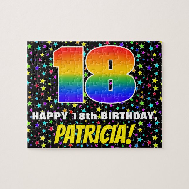 18th Birthday — Fun, Colourful Star Field Pattern Jigsaw Puzzle (Horizontal)