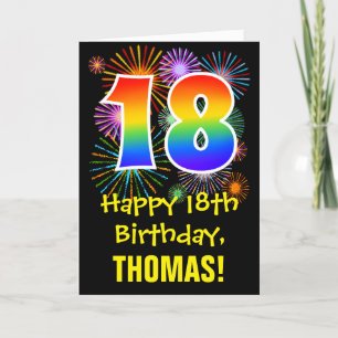 18th Birthday: Fun Fireworks Pattern + Rainbow 18 Card